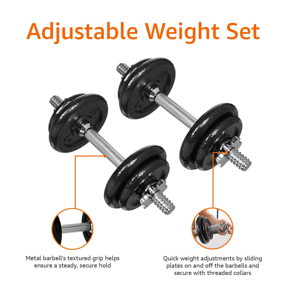 Adjustable Dumbbell Hand Weight Set with Storage Case, 38 Pounds, Black V2114