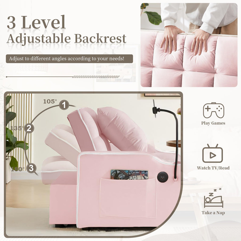 Pink Velvet Convertible Sleeper Chair Bed L7842