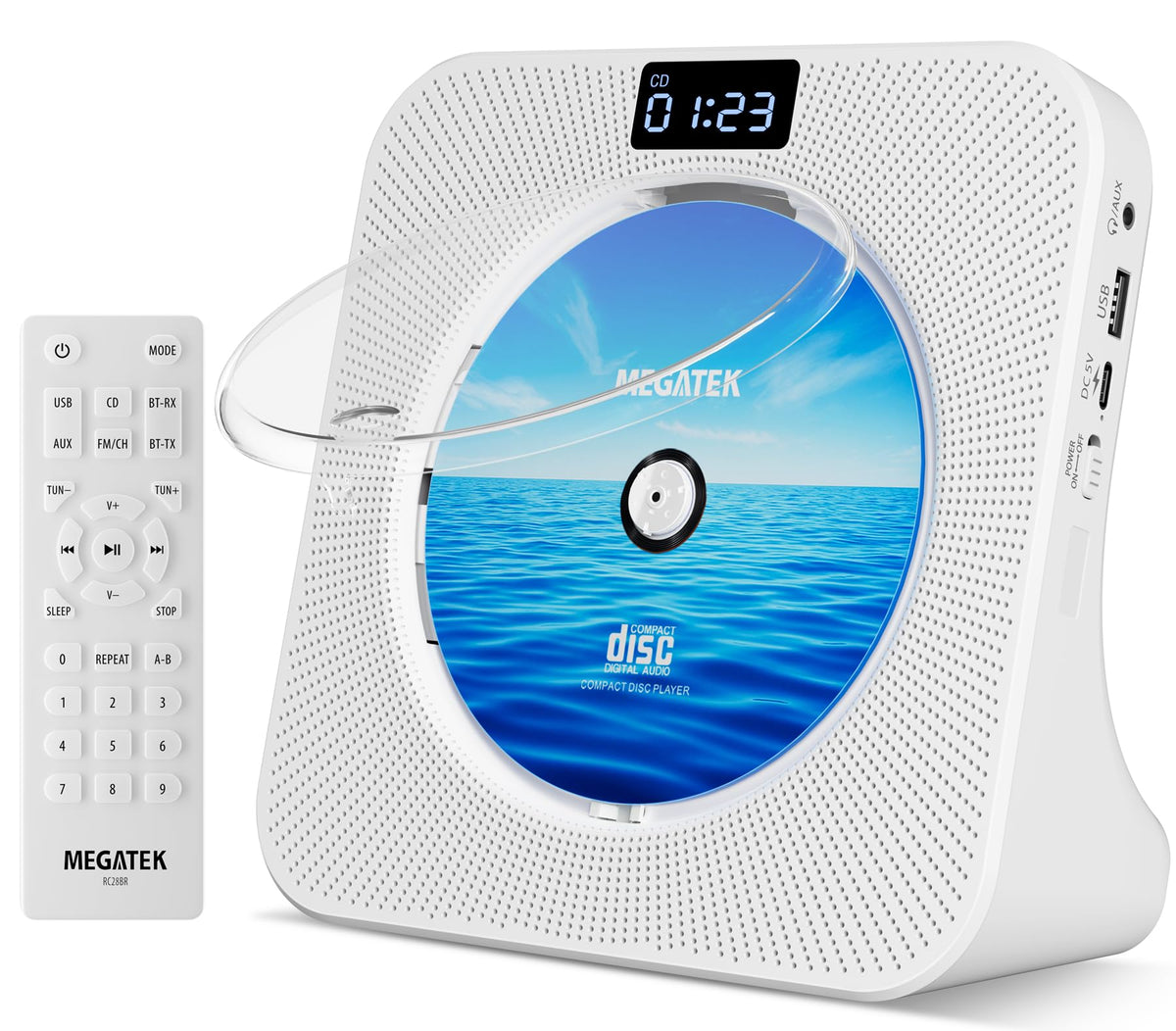 Portable CD Player with Bluetooth FM Radio USB White B87775