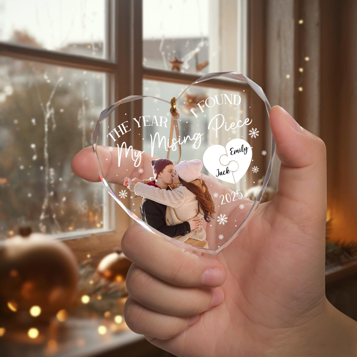 Personalized Couple Heart Glass Ornament L6693
