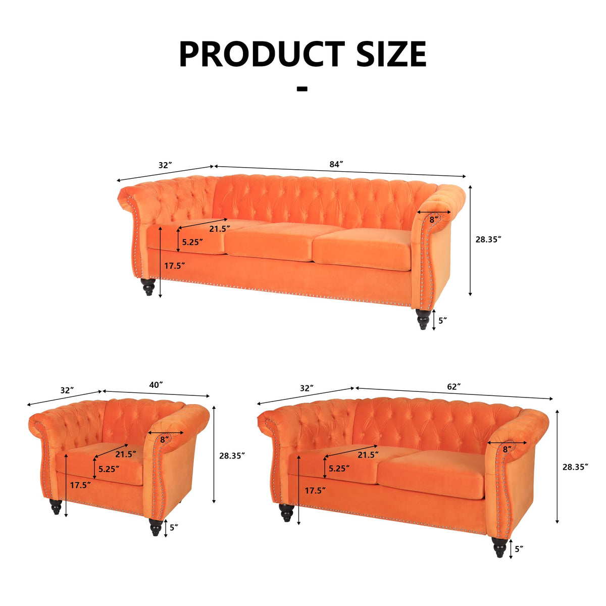 Orange Velvet Tufted Sofa Set G15766