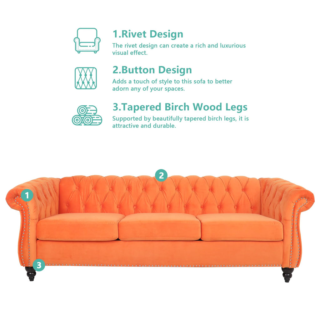 Orange Velvet Tufted Sofa Set G15766