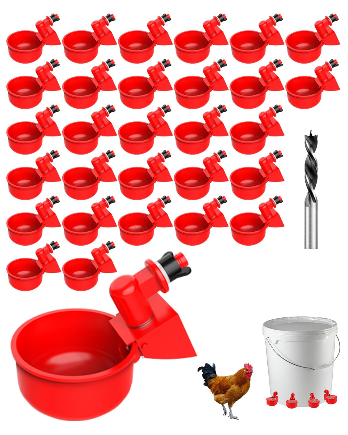 30 Packs Large Automatic Poultry Water Feeder Cups with Tee Fittings L368771