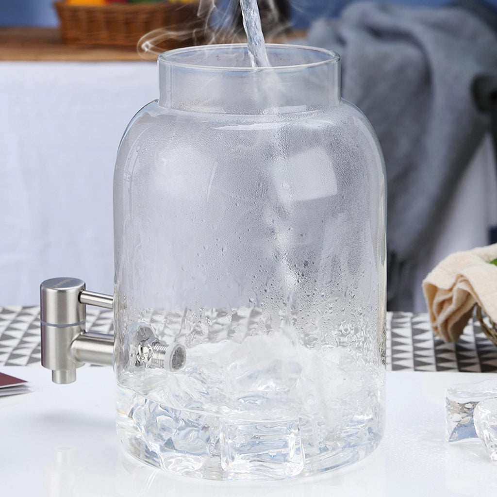Large-capacity Cold Water Jug with Faucet High Borosilicate Glass Teapot with Base 101.4 Oz O4918