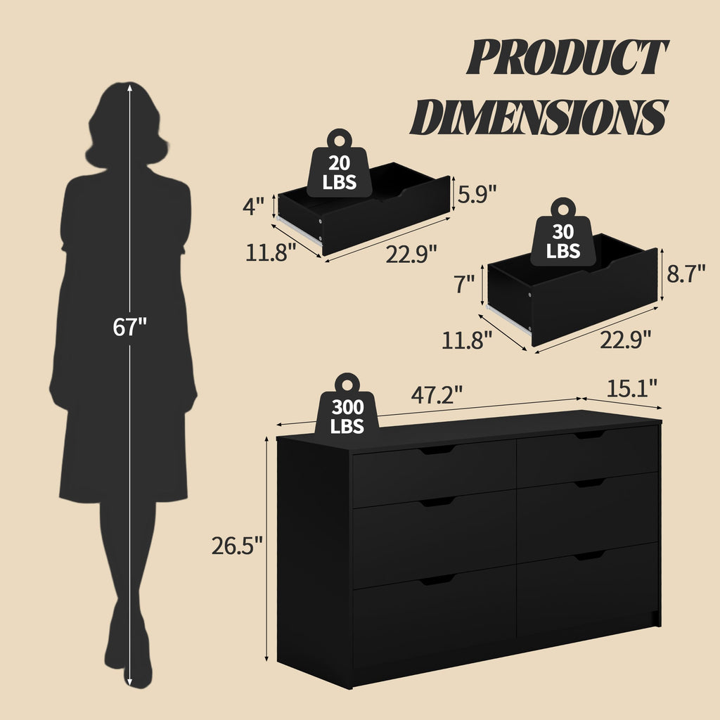 Black 6 Drawer Dresser M199
