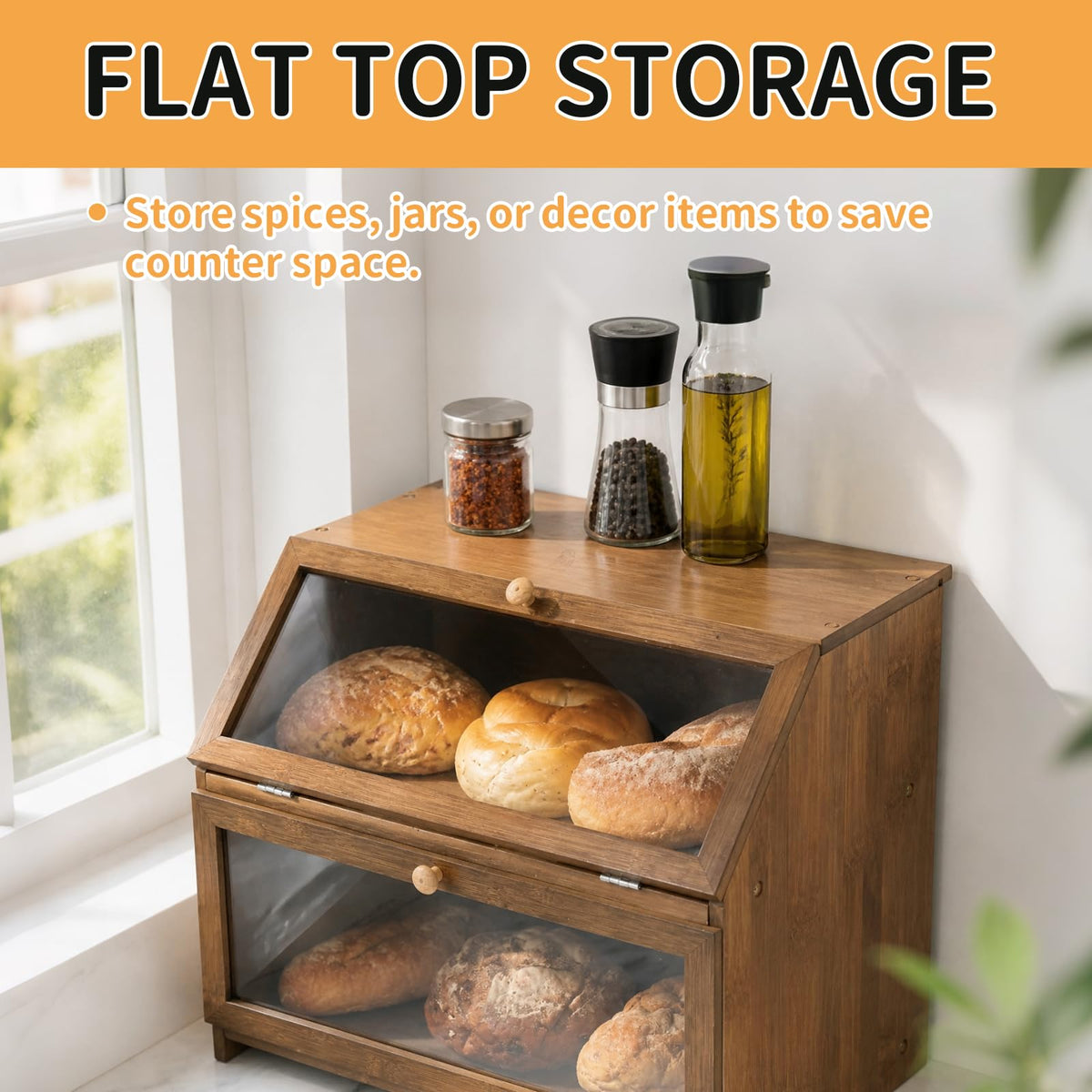 Double Layer Wooden Bread Box H958