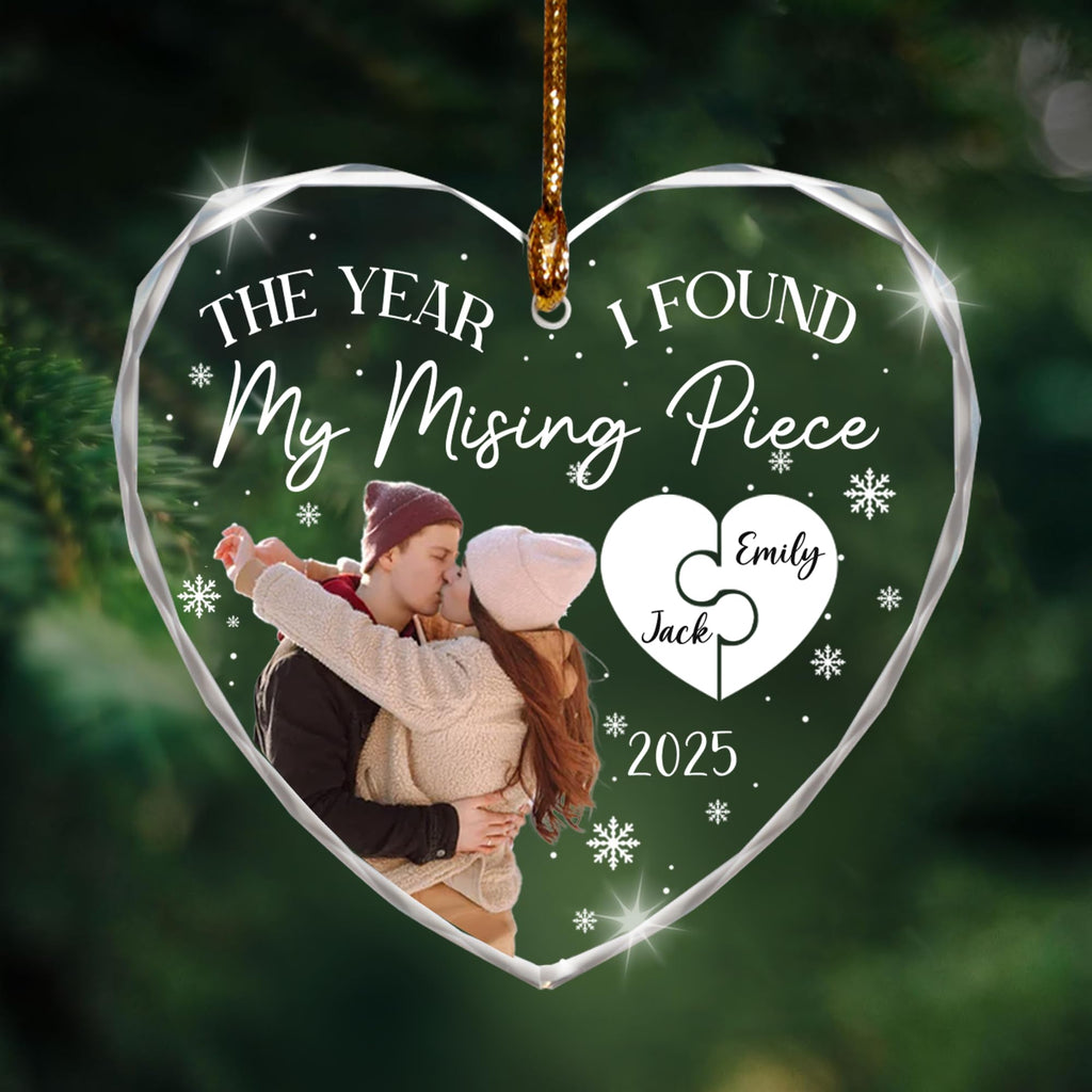 Personalized Couple Heart Glass Ornament L6693