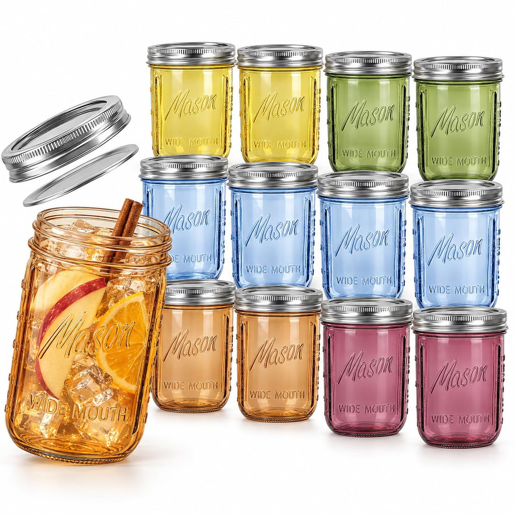 12 Pack 16 oz Wide Mouth Mason Jars with Lids H720