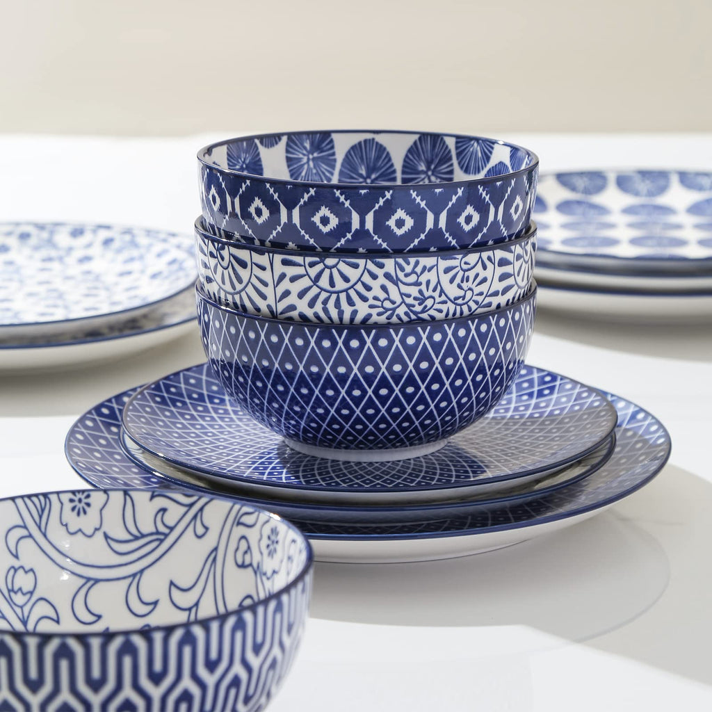 Ceramic Dinnerware Sets 12 Piece + 8 OZ Cappuccino Cup Set with Saucers K32844