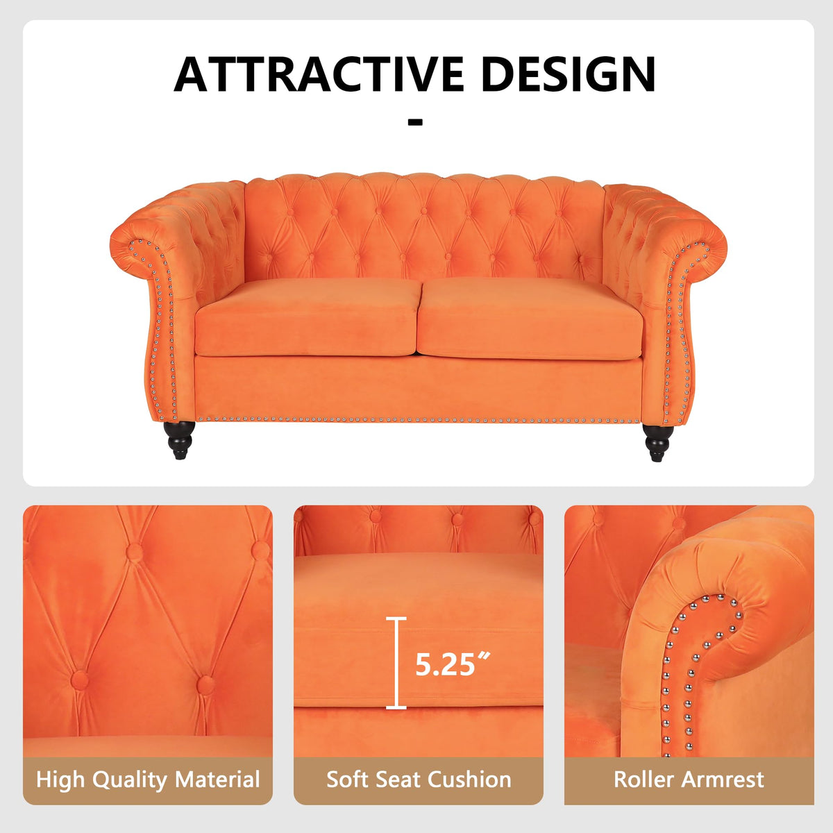 Orange Velvet Tufted Sofa Set G15766