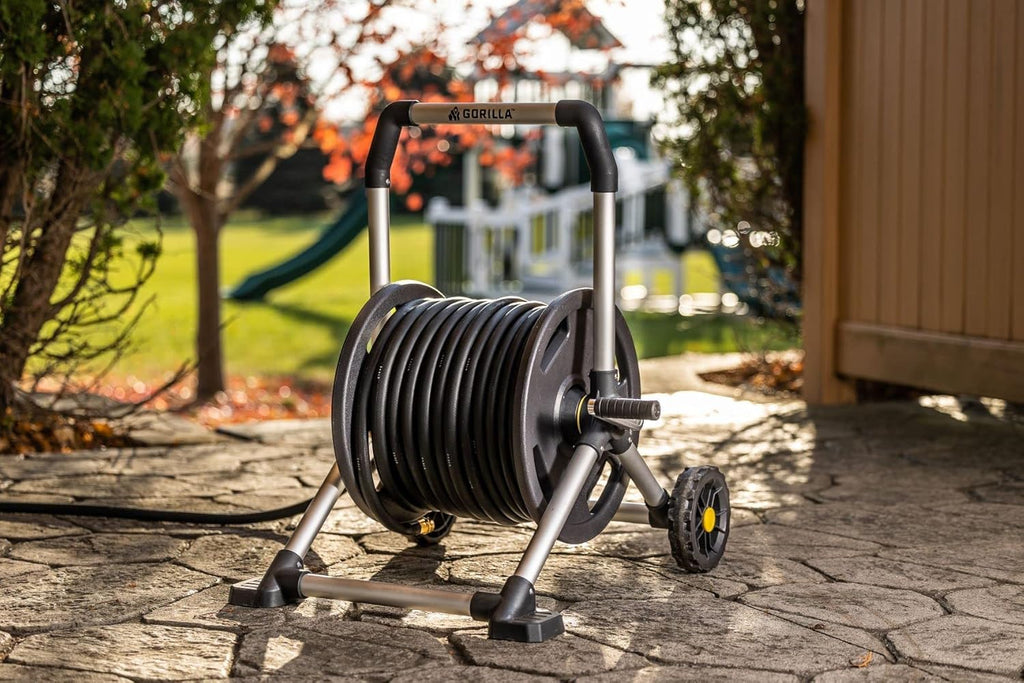 Aluminum Garden Hose Reel, 200 Ft, Brass Fittings D54863