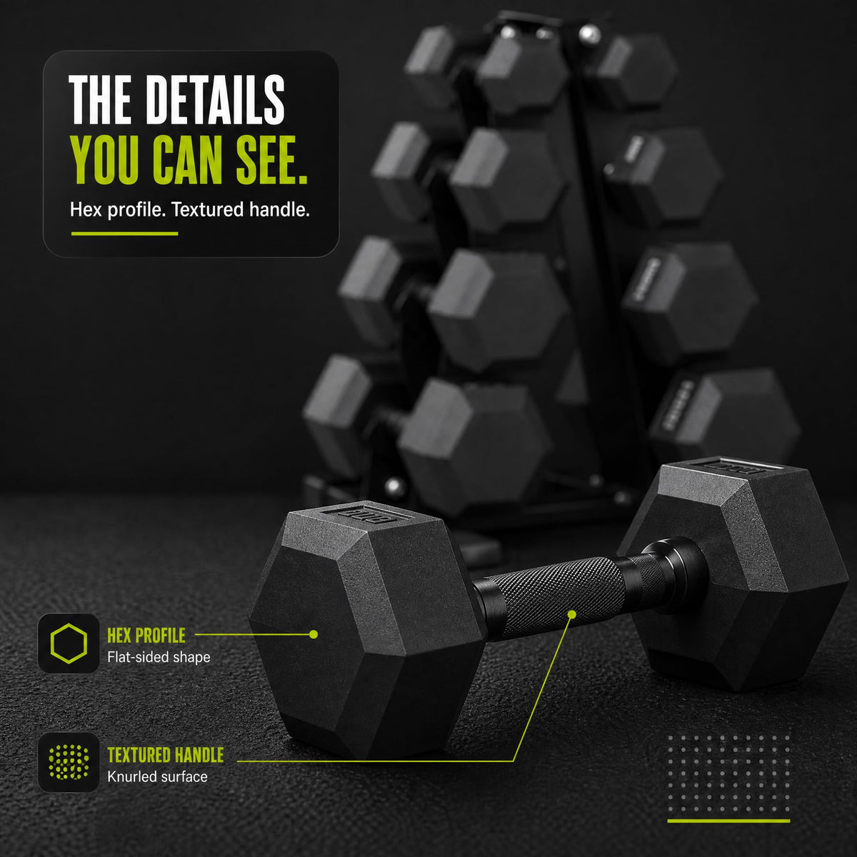 Rubber Coated Hex Dumbbell Weight Set with Rack G66159