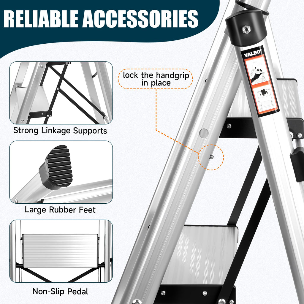 Aluminium 4 Step Ladder with Retractable Handgrip, 330 lbs Capacity, Silver S31837