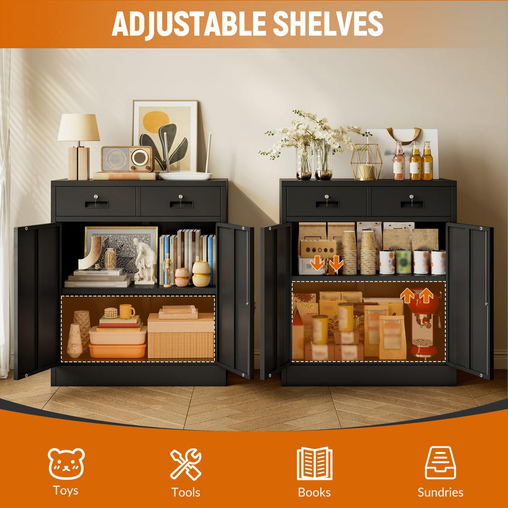 Black Metal Storage Cabinet with 2 Drawers A129851