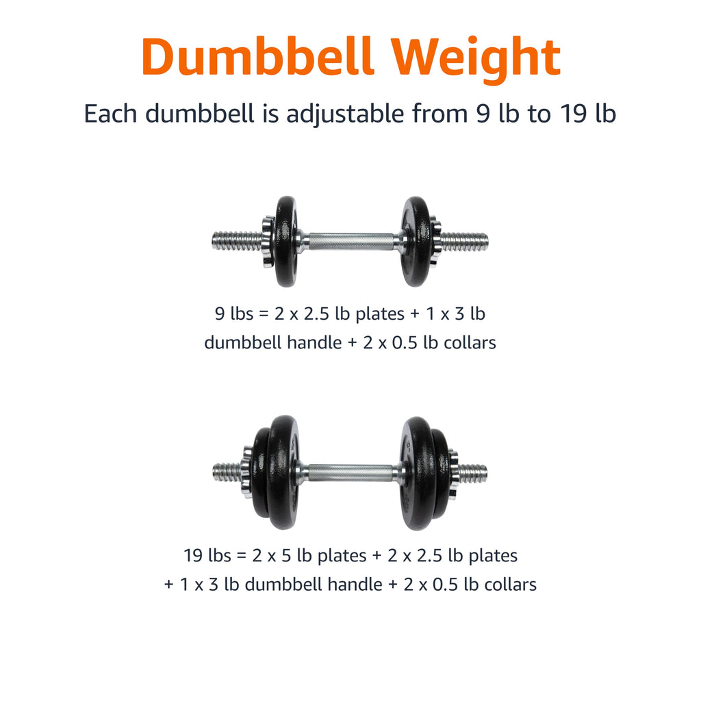 Adjustable Dumbbell Hand Weight Set with Storage Case, 38 Pounds, Black V2114