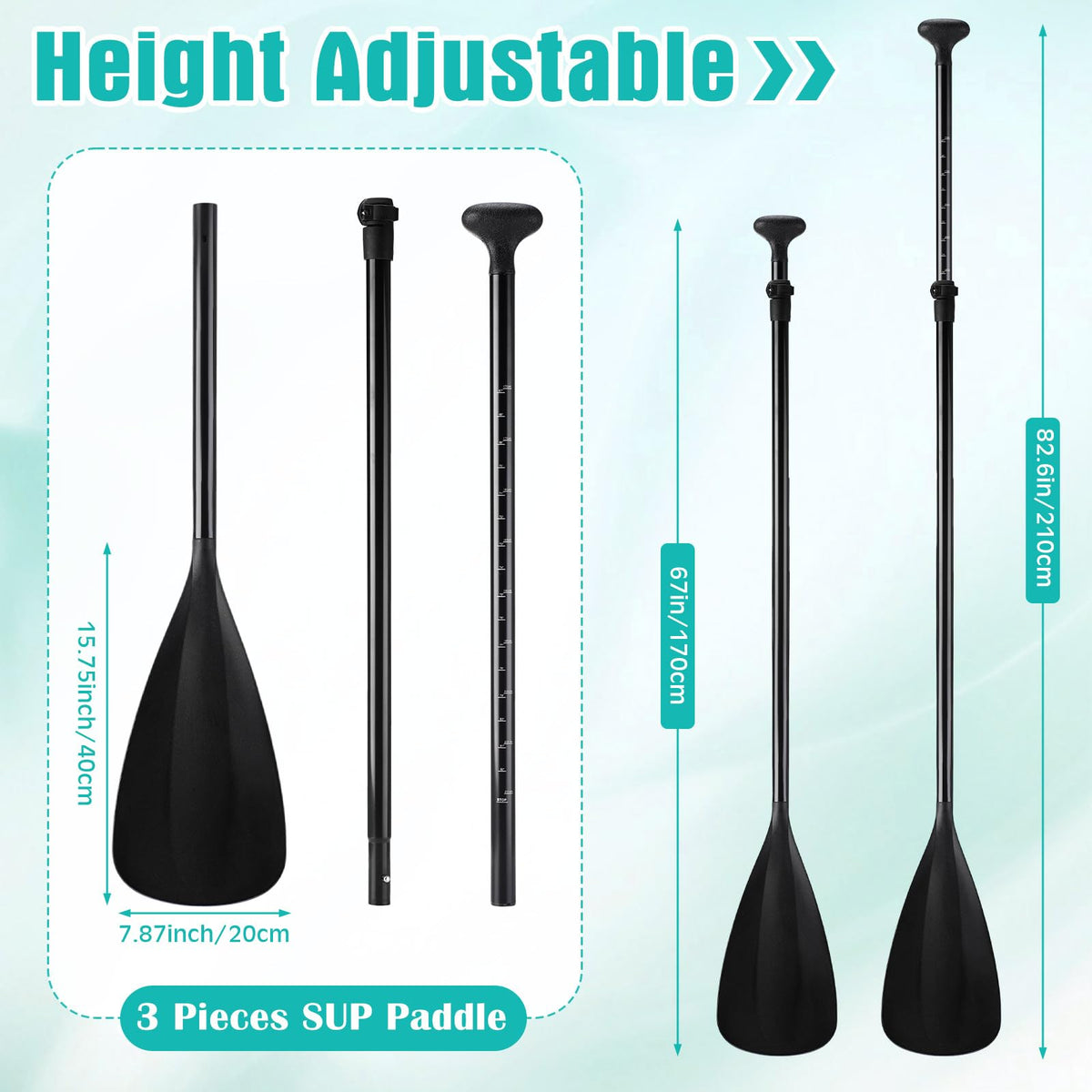 3 Pieces Paddle Board Paddle with Leash Detachable Aluminum Alloy Shaft P9547