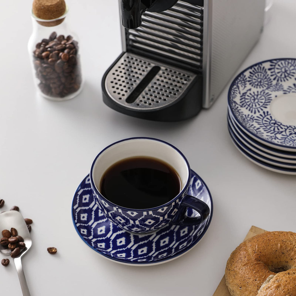 Ceramic Dinnerware Sets 12 Piece + 8 OZ Cappuccino Cup Set with Saucers K32844