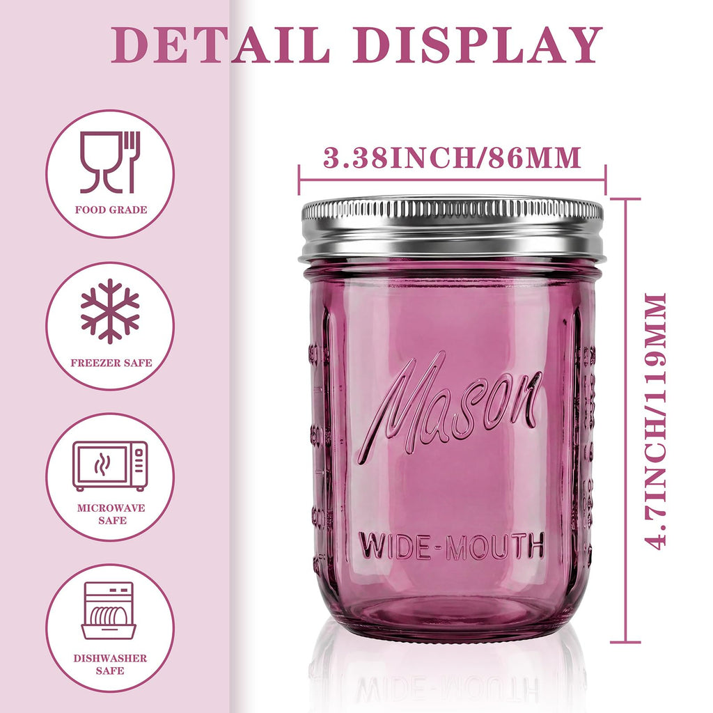 12 Pack 16 oz Wide Mouth Mason Jars with Lids H720