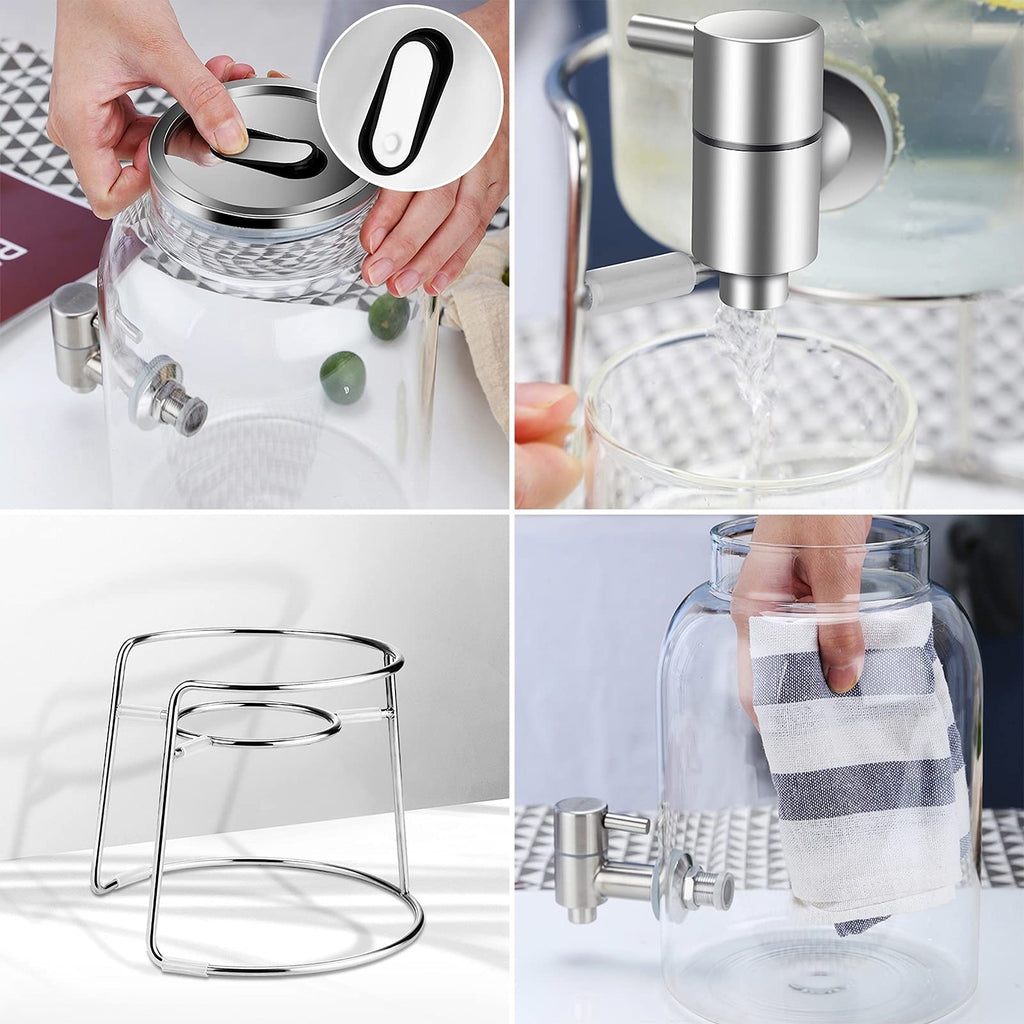 Large-capacity Cold Water Jug with Faucet High Borosilicate Glass Teapot with Base 101.4 Oz O4918