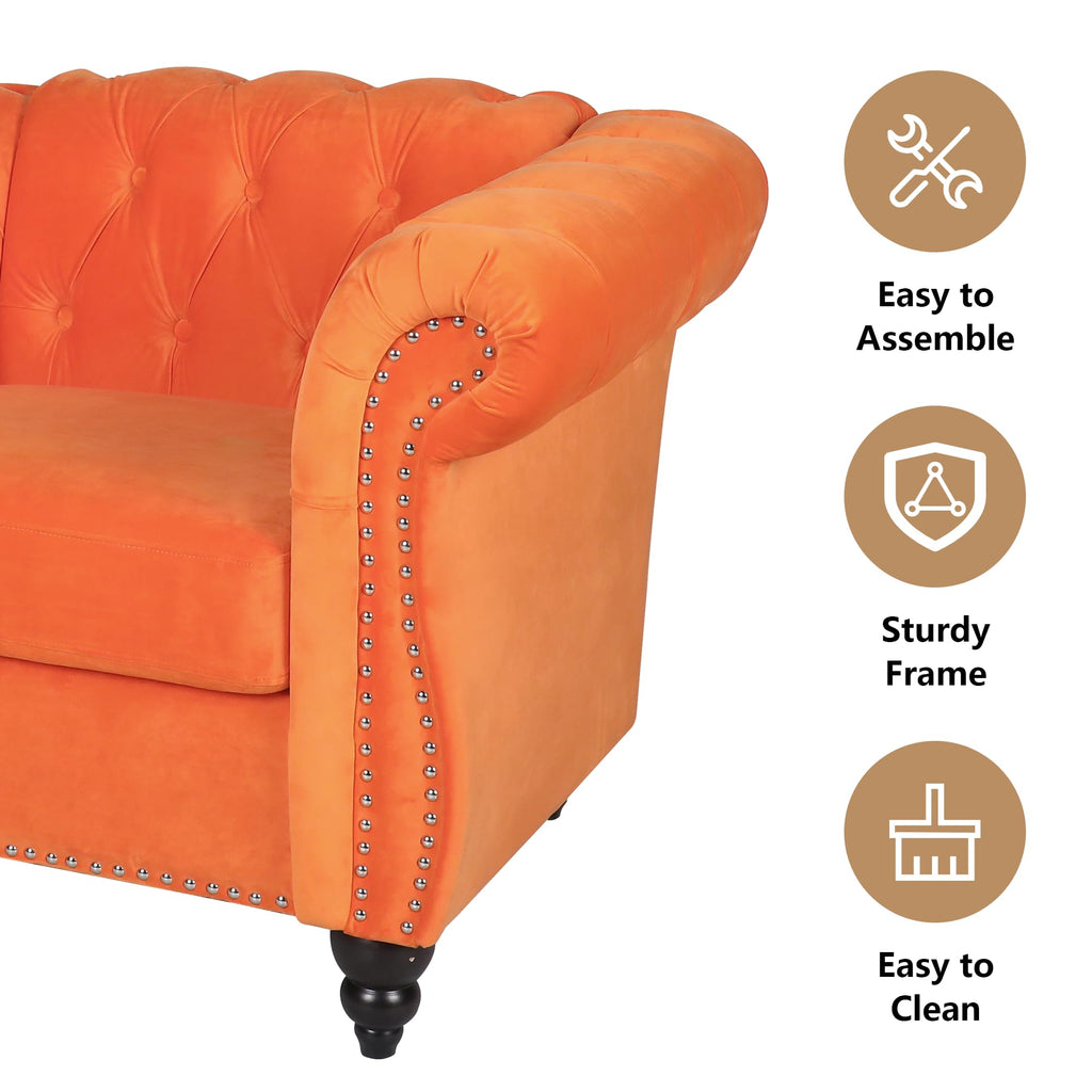 Orange Velvet Tufted Sofa Set G15766