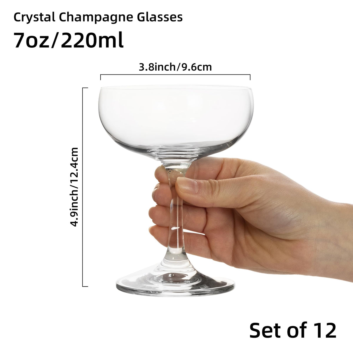7Oz Crystal Champagne Coupe Glasses Set of 12 J2018