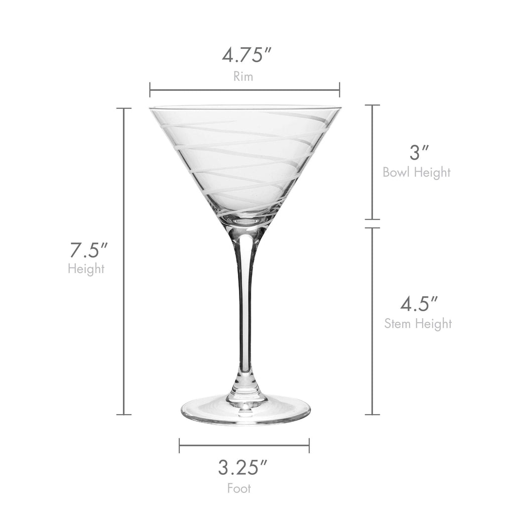 10-Ounce Etched Clear Glass Martini Glasses Set of 4 M33082