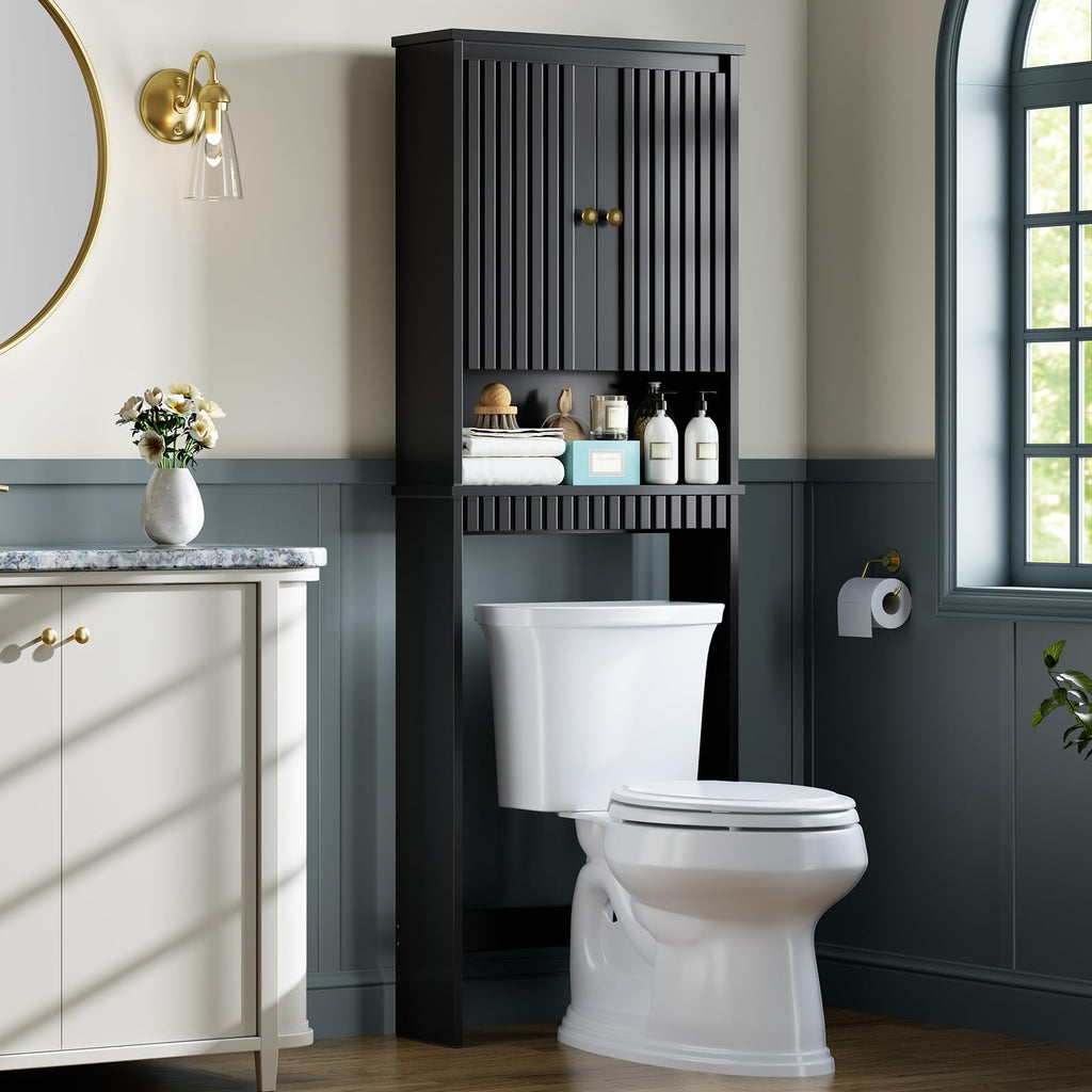 Black Over The Toilet Storage Cabinet with Adjustable Shelf B524
