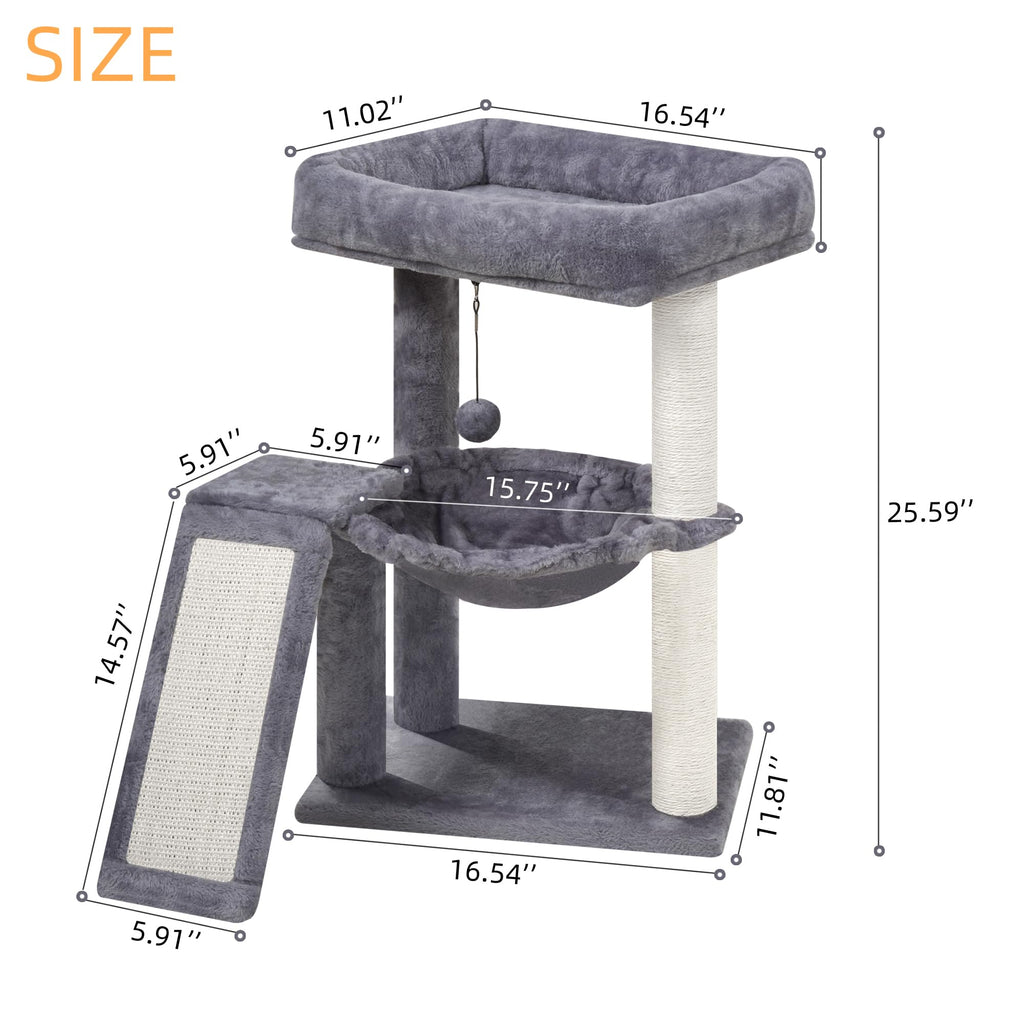 Cat Tree with Scratching Post and Hammock, Grey N655