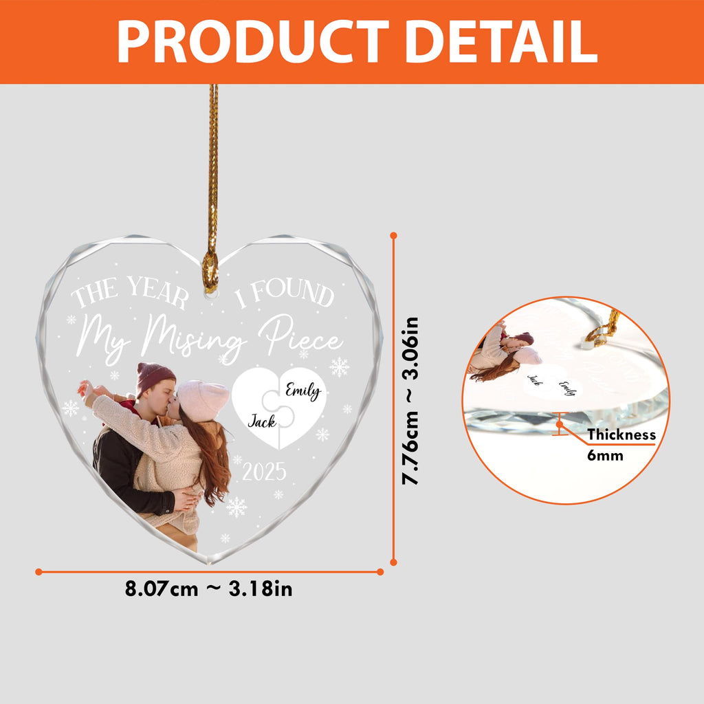 Personalized Couple Heart Glass Ornament L6693