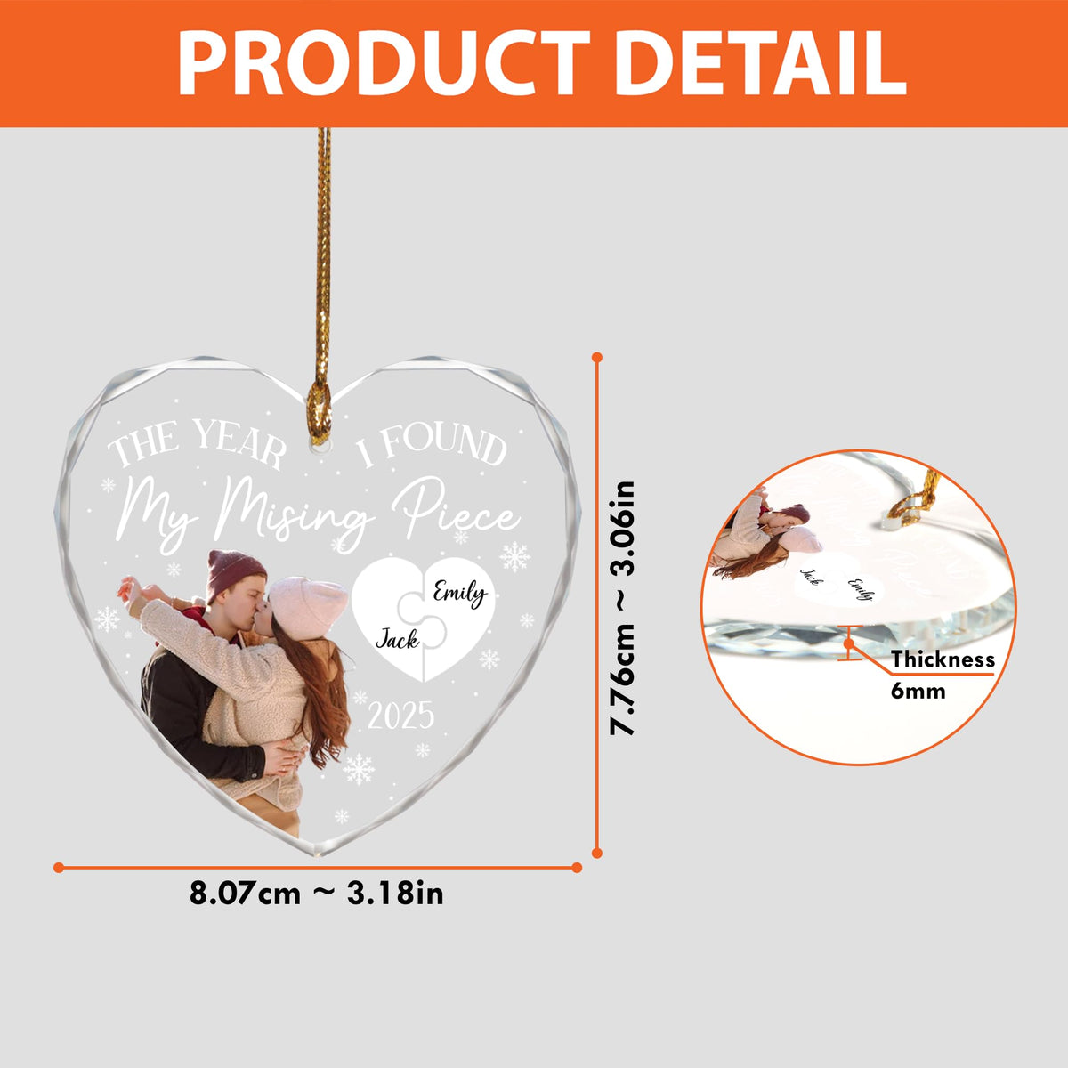 Personalized Couple Heart Glass Ornament L6693