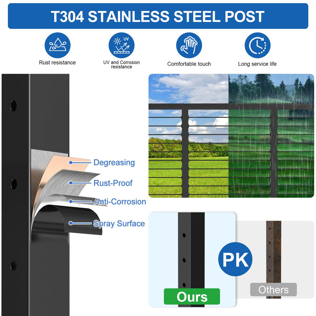 36" Cable Railing Kit with 3 Stainless Steel Black Posts M65755