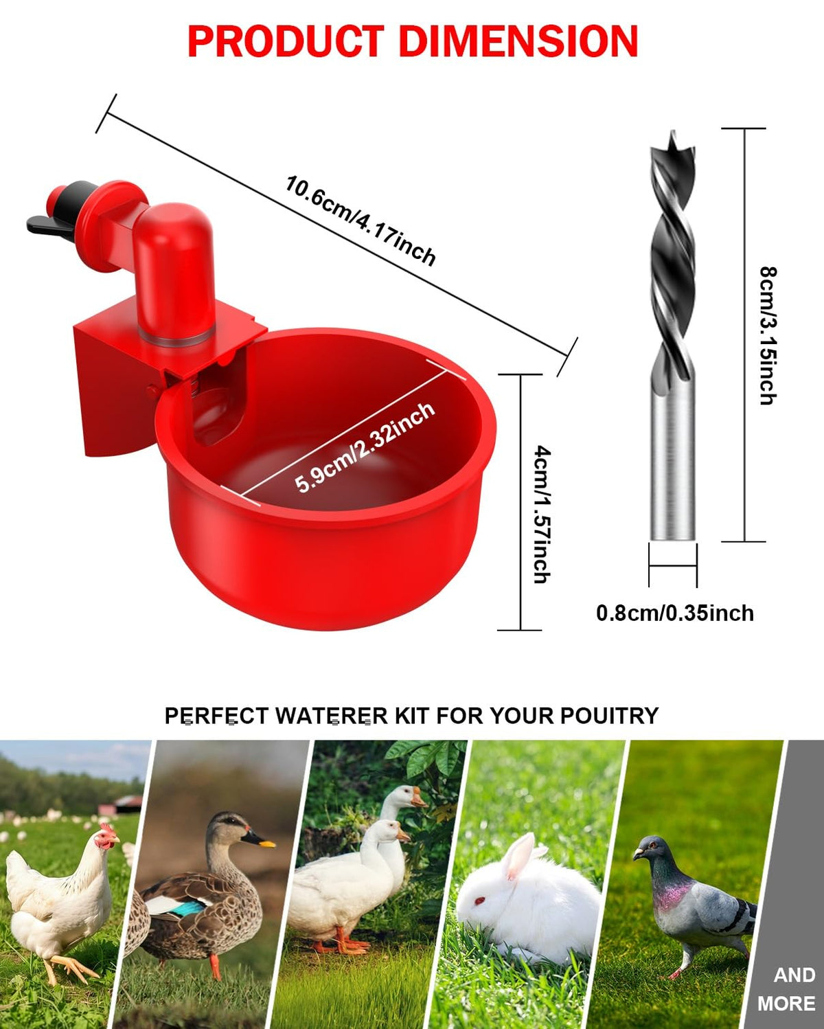 30 Packs Large Automatic Poultry Water Feeder Cups with Tee Fittings L368771