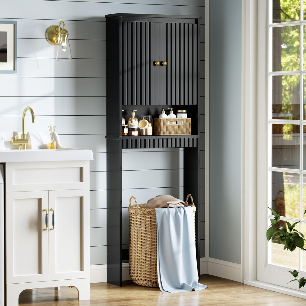 Black Over The Toilet Storage Cabinet with Adjustable Shelf B524
