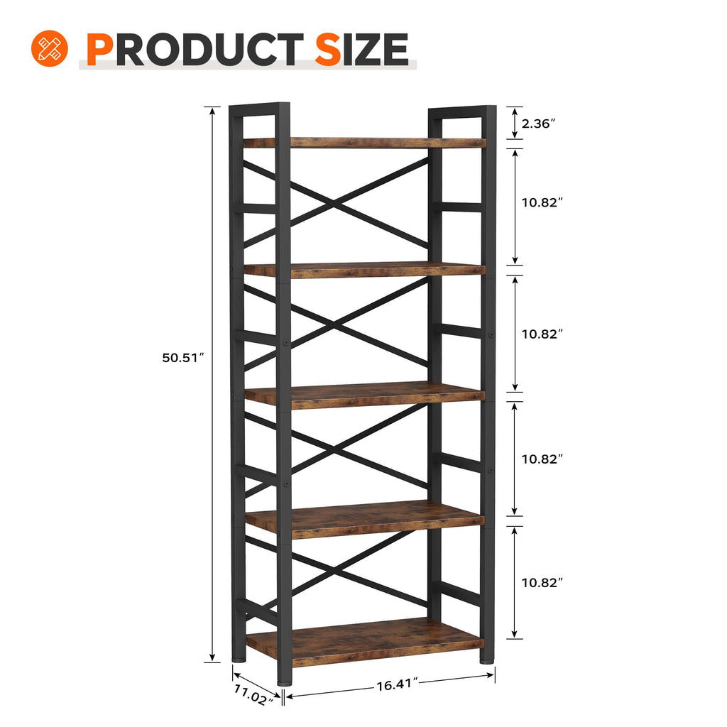 5 Tier Wood and Metal Bookshelf B3117