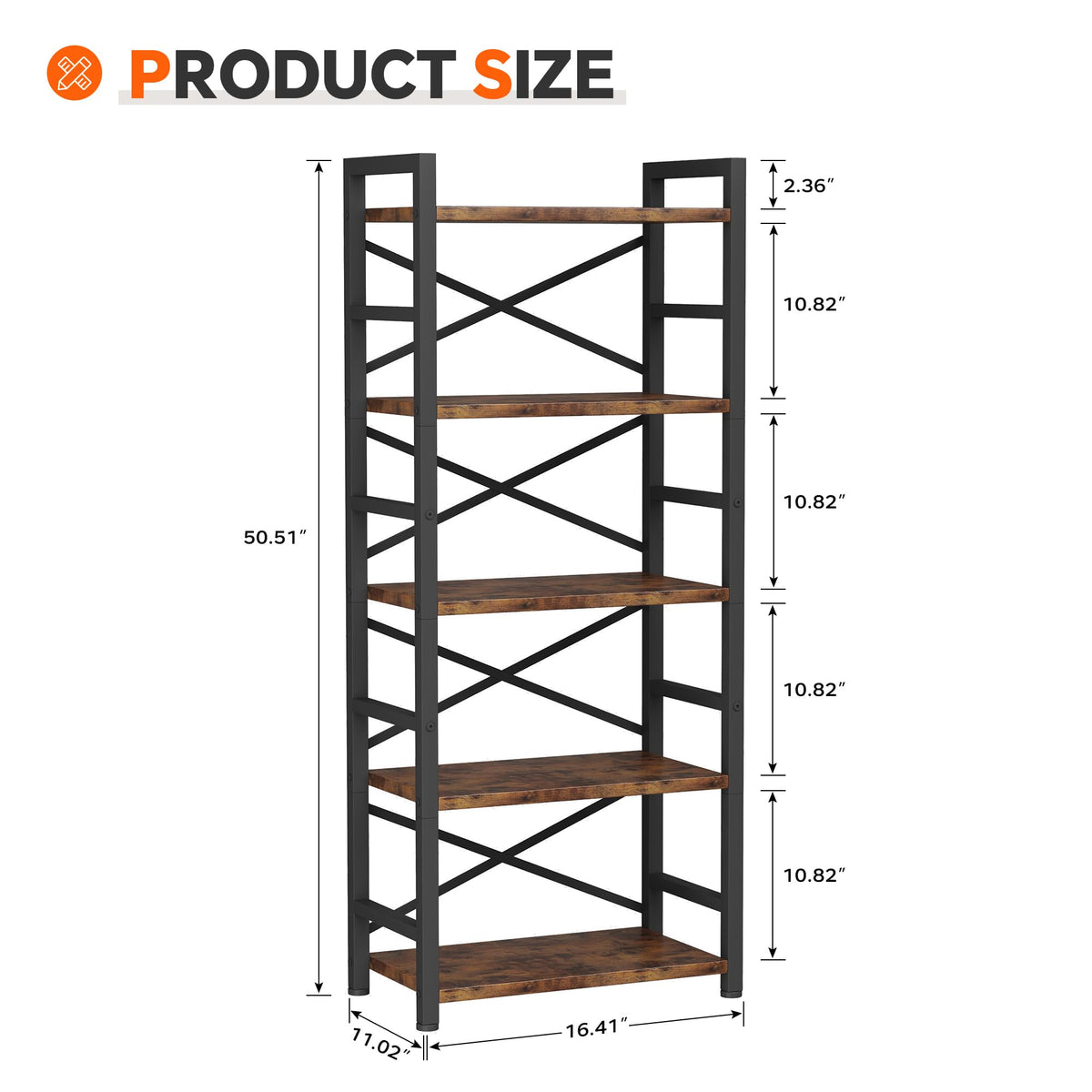 5 Tier Wood and Metal Bookshelf B3117
