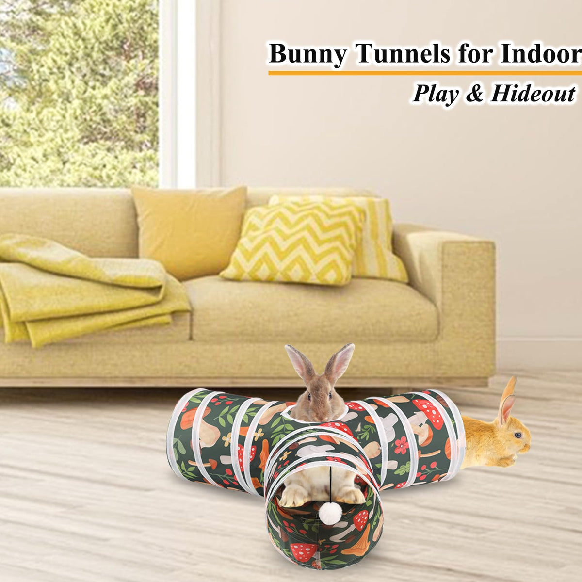 Collapsible 3 Way Rabbit Tunnel with Chew Toy Q526