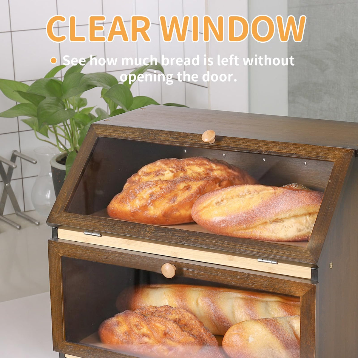 Double Layer Wooden Bread Box H958