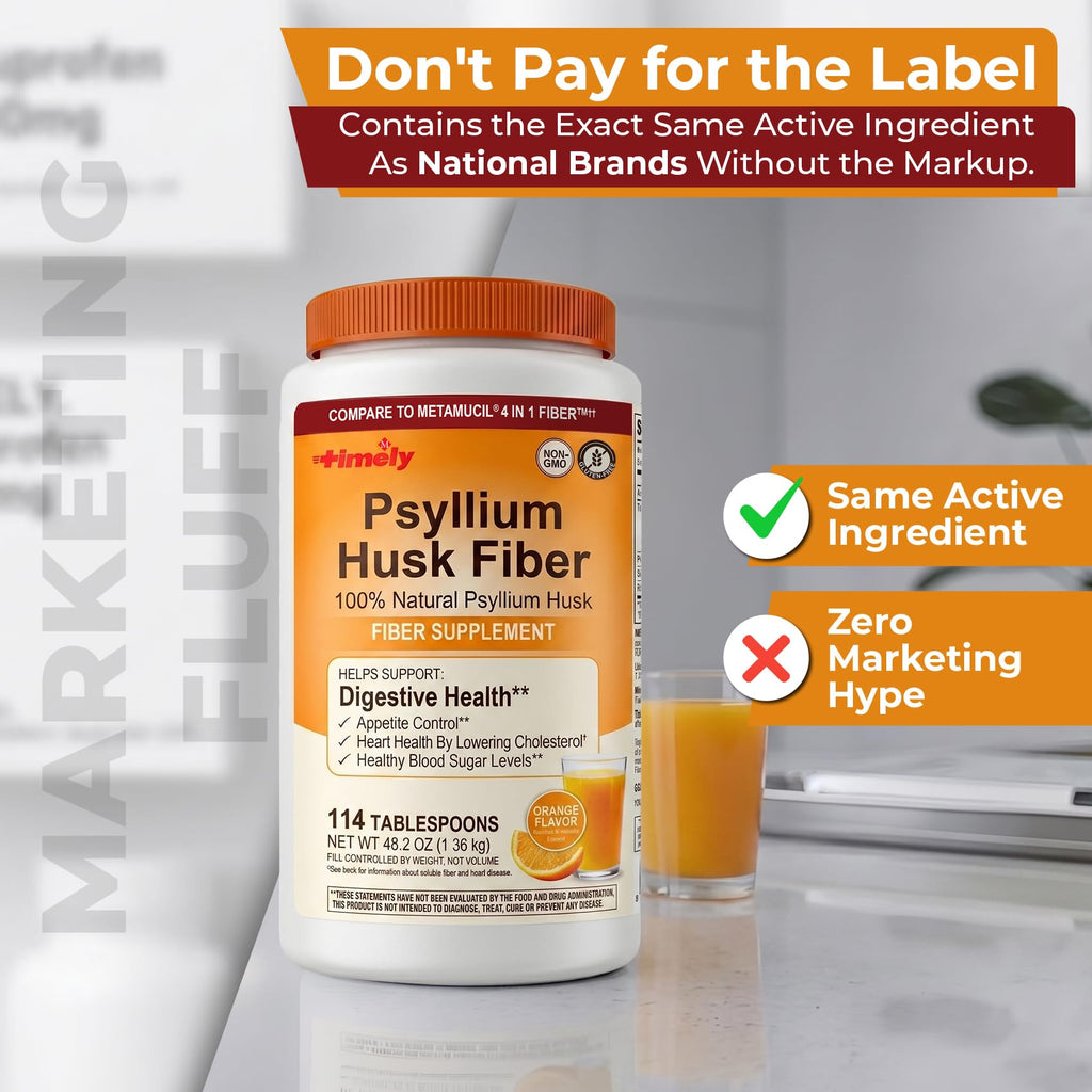 Psyllium Husk Powder Fiber Supplement Orange Flavor 48.2 oz P43693