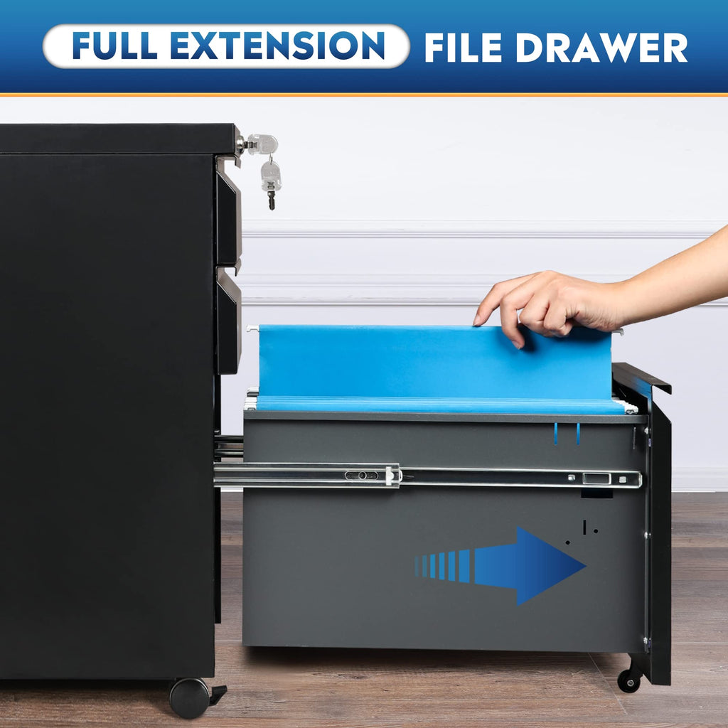 3 Drawer Mobile File Cabinet with Lock, Black G17219
