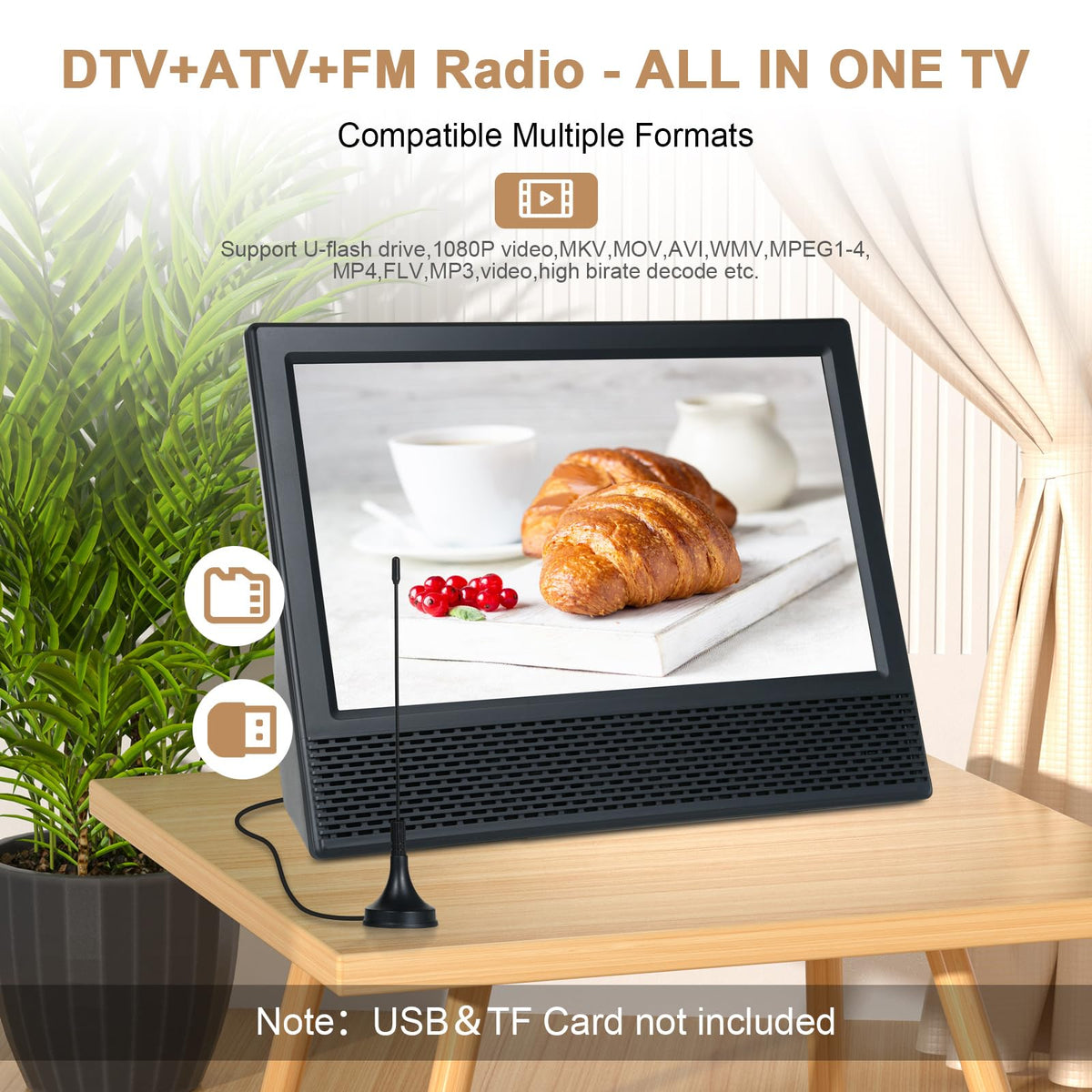 14 inch Portable ATSC Digital TV with Antenna and Remote Control Y637