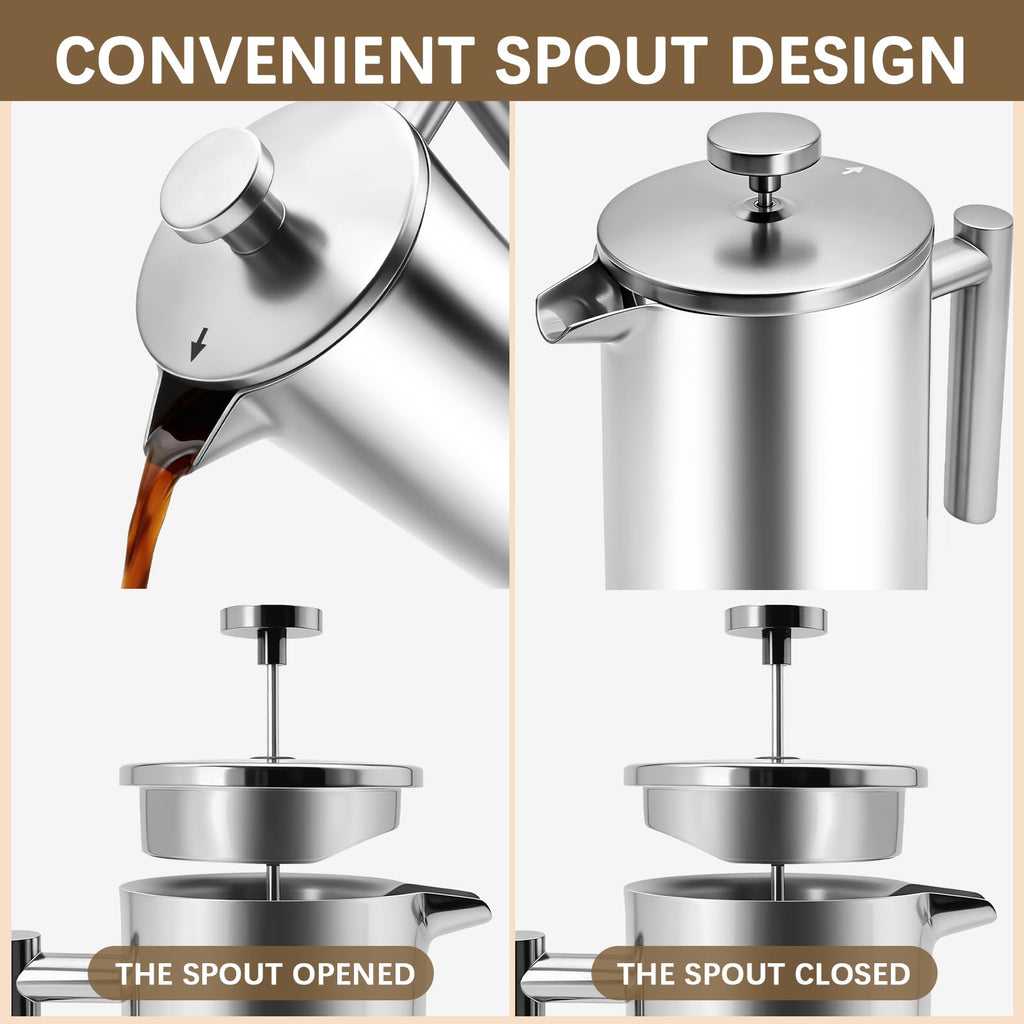 34OZ Stainless Steel French Press Coffee Maker with 2 Extra Filters P81707