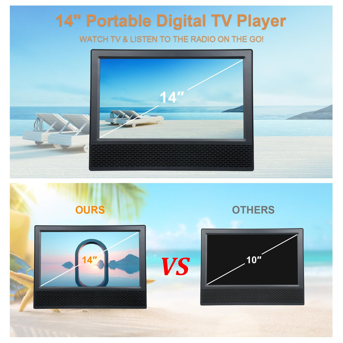 14 inch Portable ATSC Digital TV with Antenna and Remote Control Y637