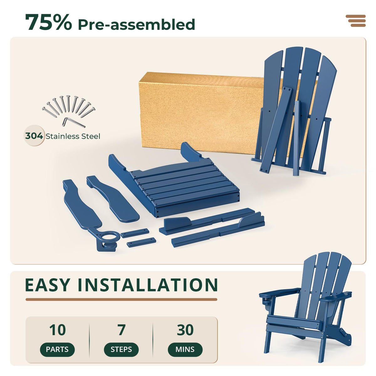 Folding Adirondack Chairs Set of 4 Blue HDPE Plastic P9014