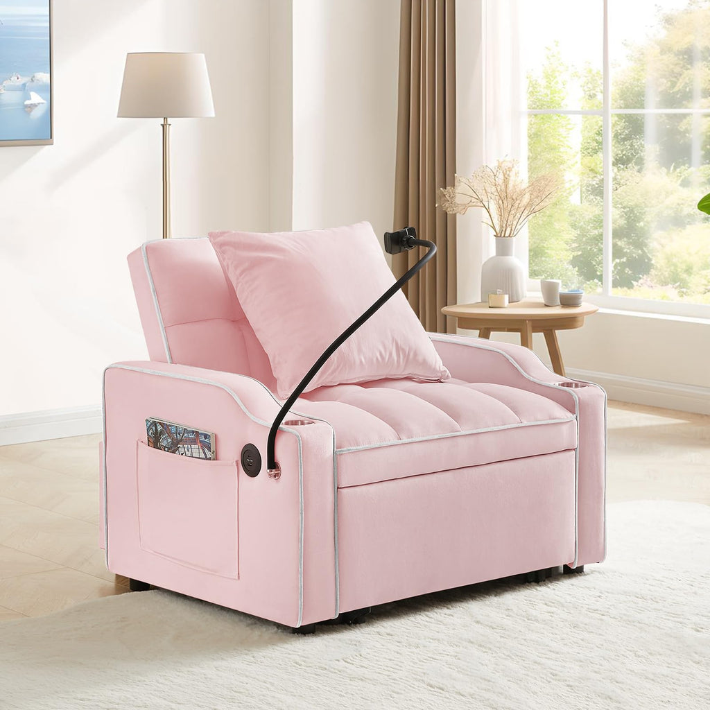 Pink Velvet Convertible Sleeper Chair Bed L7842