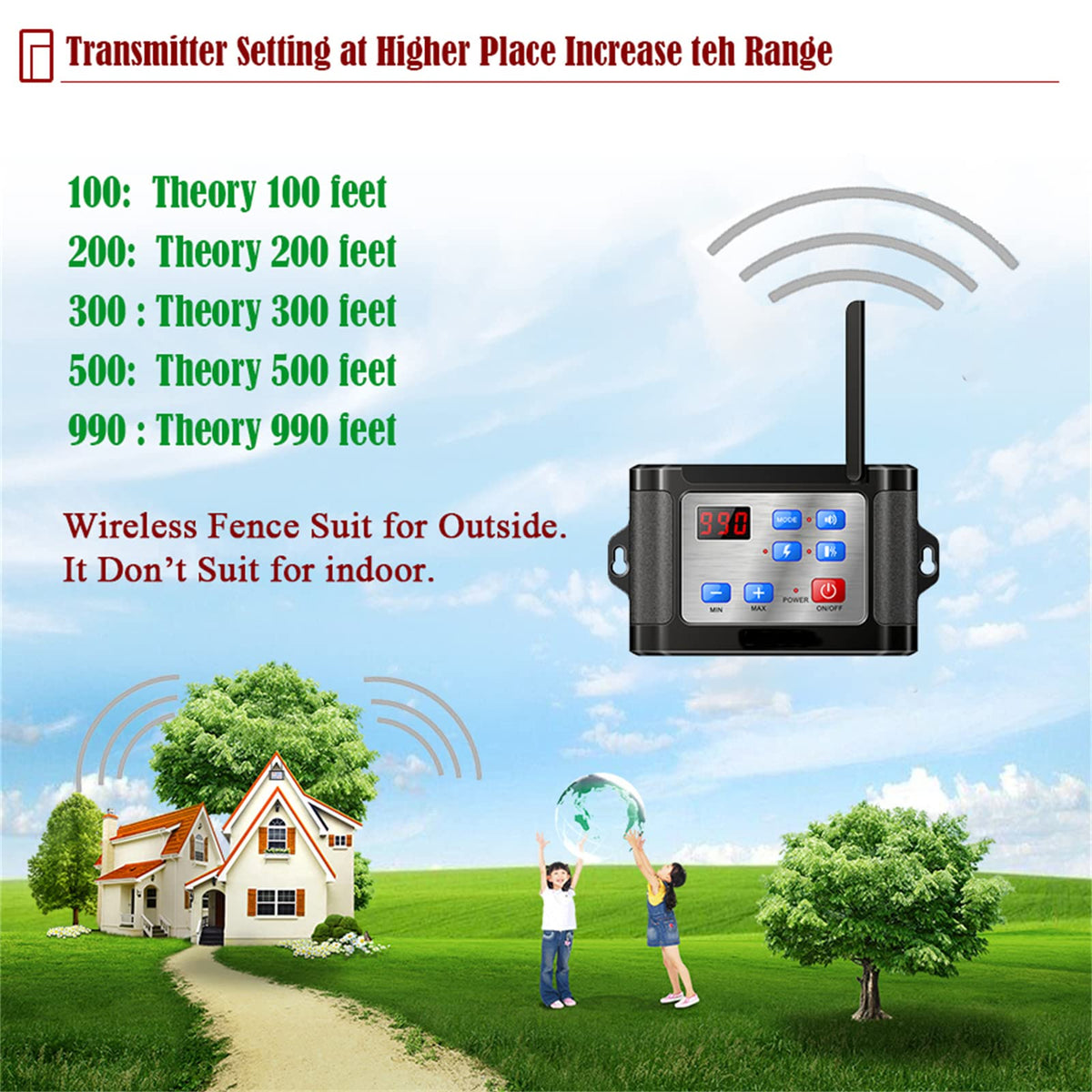 Wireless Dog Fence Pet Containment System, 1/2 Acre, Waterproof Rechargeable Training Collar M9661