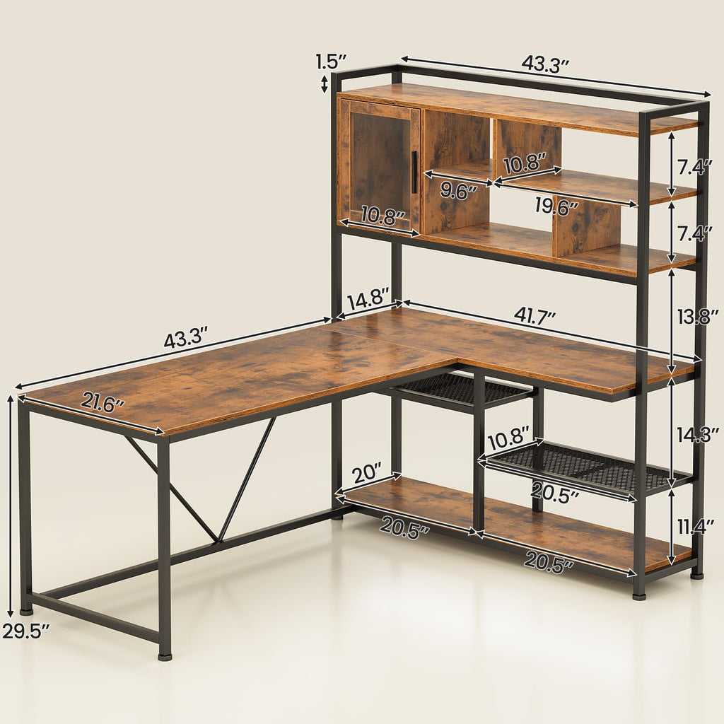 L Shaped Computer Desk with Storage Shelves O650