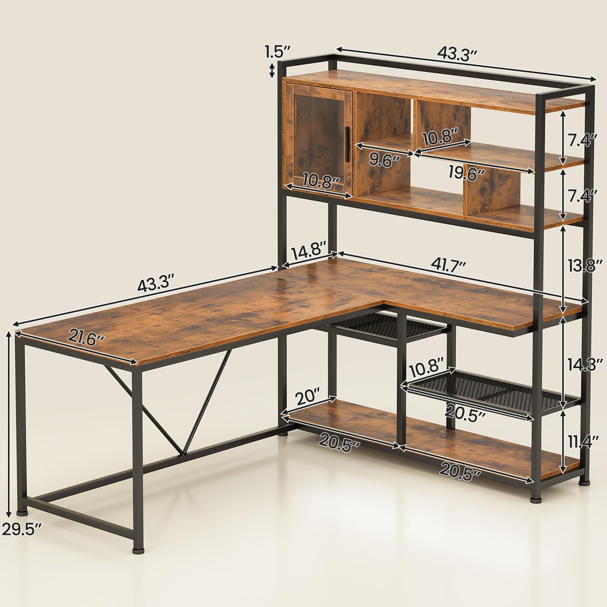 L Shaped Computer Desk with Storage Shelves O650
