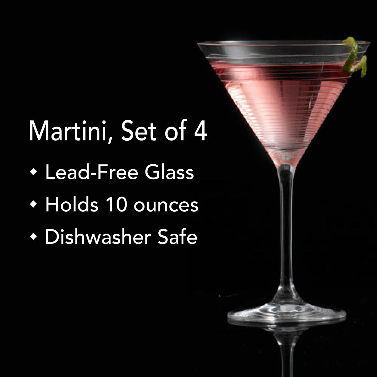 10-Ounce Etched Clear Glass Martini Glasses Set of 4 M33082