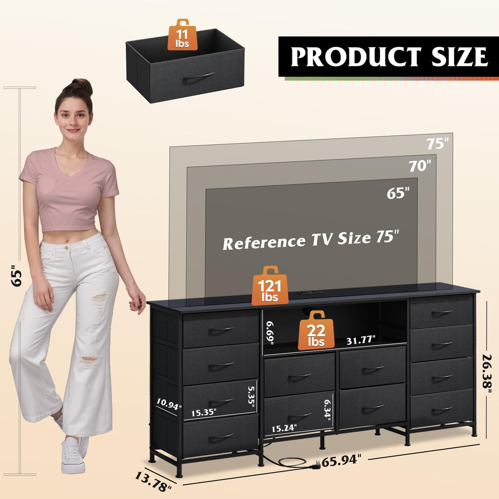 Black 12 Drawer LED Dresser TV Stand C376805