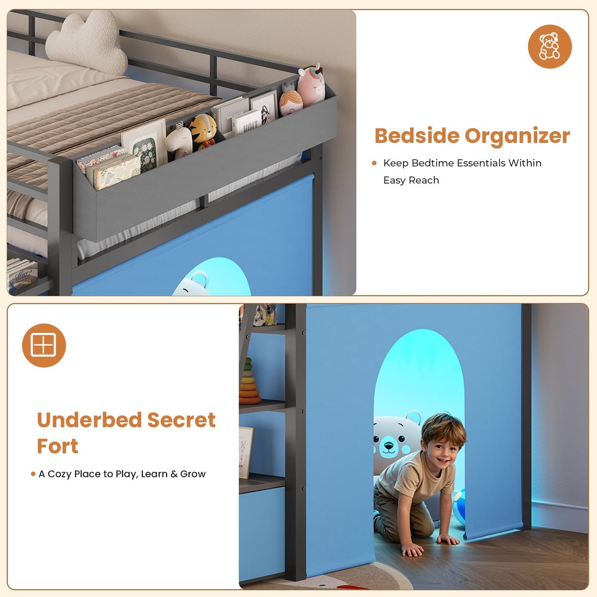 Twin Size Grey Low Loft Bed with 5 Drawers V31121